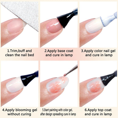 Fcozpjk Nail Blooming Gel - 15ML Clear Blooming Gel Polish for Watercolor, Marble, Ombre & Aura Nail Art - Soak Off UV/LED Cure with Dotting Pen Avelisse