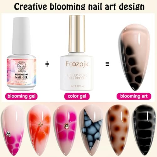 Fcozpjk Nail Blooming Gel - 15ML Clear Blooming Gel Polish for Watercolor, Marble, Ombre & Aura Nail Art - Soak Off UV/LED Cure with Dotting Pen Avelisse