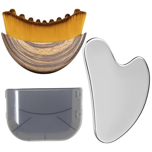 Stainless Steel Gua Sha Tool & Lymphatic Drainage Face Brush Set - TWPER Facial Massage Kit for Jawline Sculpting, Puffiness Lifting & Relaxation - görsel 2