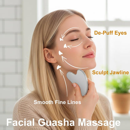 Stainless Steel Gua Sha Tool & Lymphatic Drainage Face Brush Set - TWPER Facial Massage Kit for Jawline Sculpting, Puffiness Lifting & Relaxation