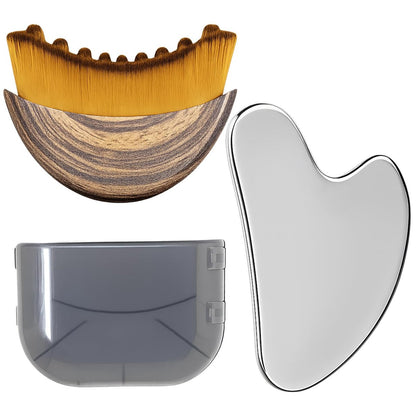 Stainless Steel Gua Sha Tool & Lymphatic Drainage Face Brush Set - TWPER Facial Massage Kit for Jawline Sculpting, Puffiness Lifting & Relaxation