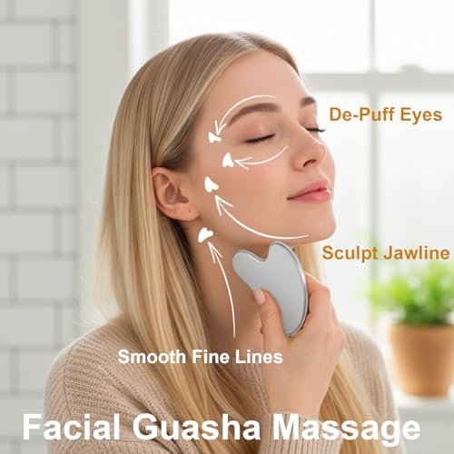 Stainless Steel Gua Sha Tool & Lymphatic Drainage Face Brush Set - TWPER Facial Massage Kit for Jawline Sculpting, Puffiness Lifting & Relaxation - görsel 10