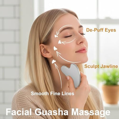 Stainless Steel Gua Sha Tool & Lymphatic Drainage Face Brush Set - TWPER Facial Massage Kit for Jawline Sculpting, Puffiness Lifting & Relaxation