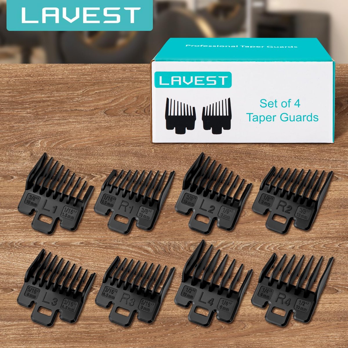 Fade Guide Set Compatible with Most Wahl Clippers - 4 Sets Taper Guards, Black Avelisse