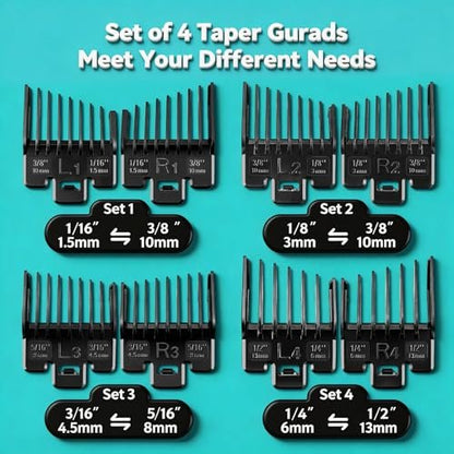 Fade Guide Set Compatible with Most Wahl Clippers - 4 Sets Taper Guards, Black Avelisse