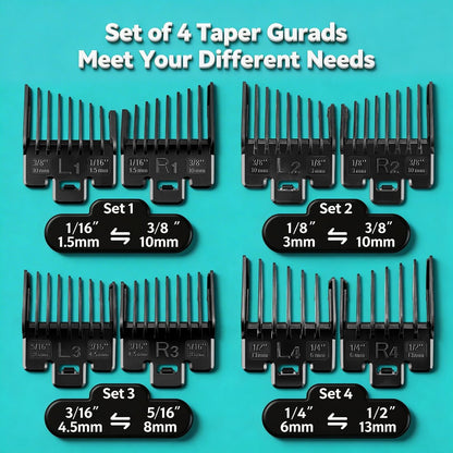 Fade Guide Set Compatible with Most Wahl Clippers - 4 Sets Taper Guards, Black Avelisse