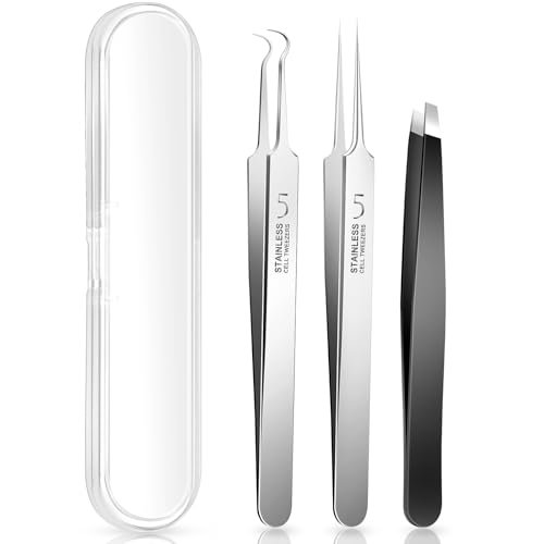 3-Piece Blackhead Remover Tweezers & Pimple Popper Tool Kit – Stainless Steel Extractor for Blemishes, Whiteheads, and Ingrown Hairs Avelisse
