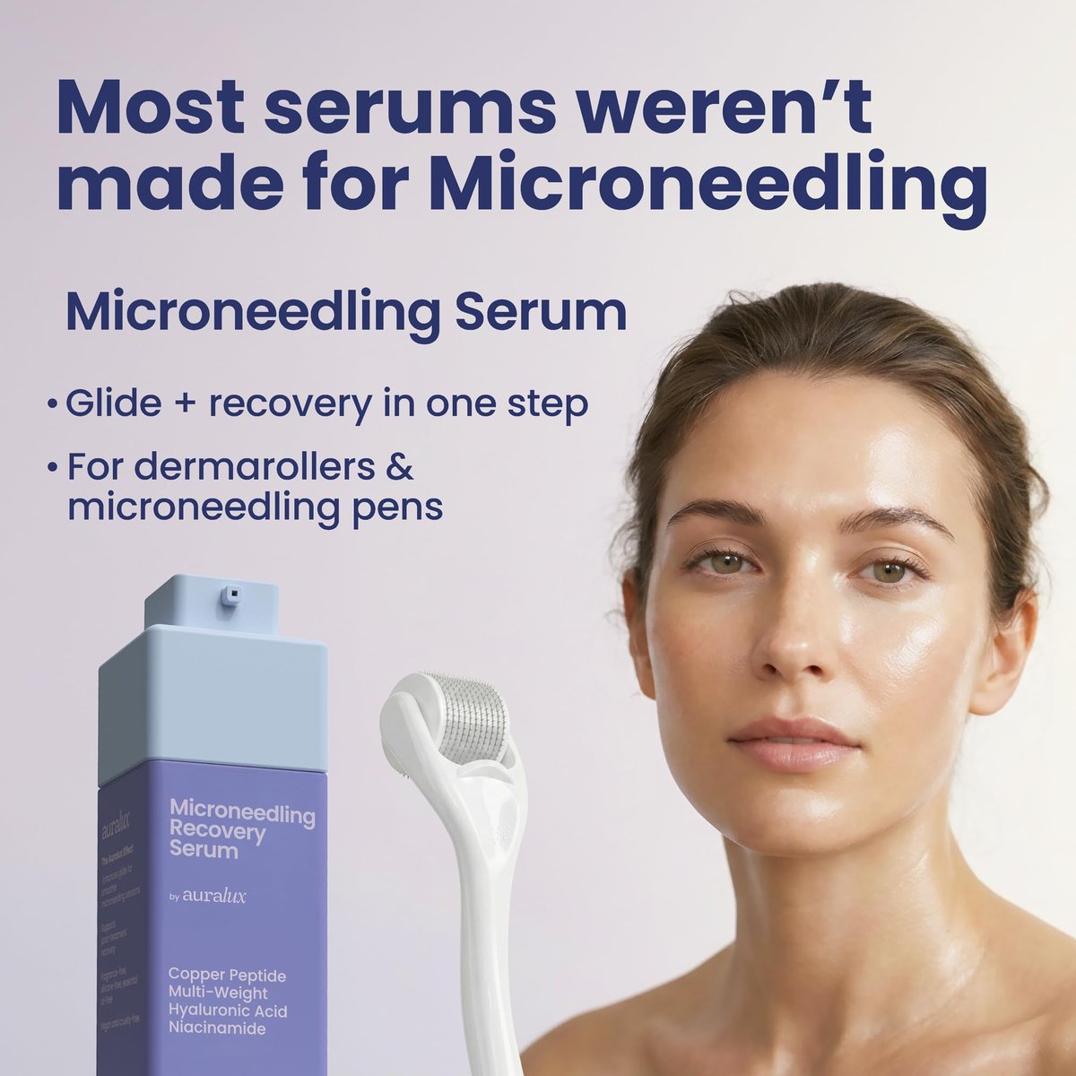 Microneedling Serum for Derma Roller & Pen – Copper Peptide Glide + Recovery Serum with Hyaluronic Acid, Niacinamide, Matrixyl 3000, Centella & Arnica, Aftercare Face Serum, 1 fl oz Avelisse