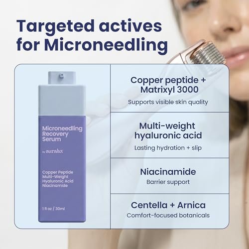 Microneedling Serum for Derma Roller & Pen – Copper Peptide Glide + Recovery Serum with Hyaluronic Acid, Niacinamide, Matrixyl 3000, Centella & Arnica, Aftercare Face Serum, 1 fl oz Avelisse