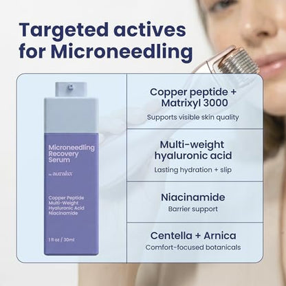 Microneedling Serum for Derma Roller & Pen – Copper Peptide Glide + Recovery Serum with Hyaluronic Acid, Niacinamide, Matrixyl 3000, Centella & Arnica, Aftercare Face Serum, 1 fl oz Avelisse