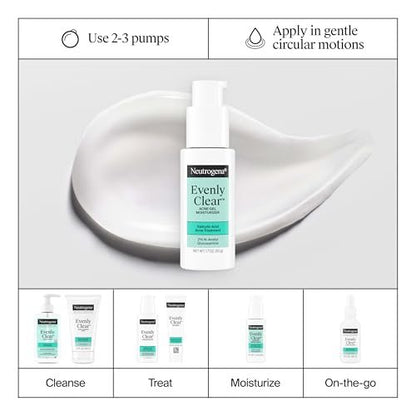 Neutrogena Evenly Clear Acne Gel Moisturizer with Salicylic Acid & N-Acetyl Glucosamine, Lightweight Non-Greasy Face Moisturizer for Acne-Prone Skin, 1.7 fl. oz