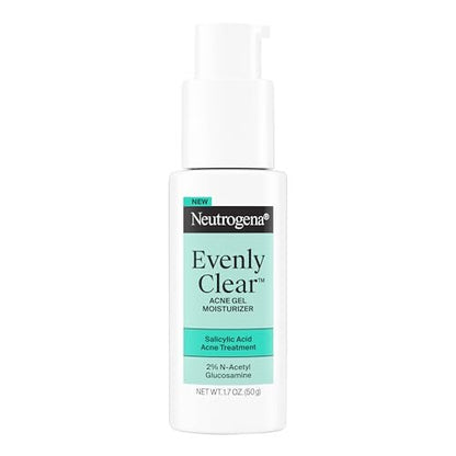 Neutrogena Evenly Clear Acne Gel Moisturizer with Salicylic Acid & N-Acetyl Glucosamine, Lightweight Non-Greasy Face Moisturizer for Acne-Prone Skin, 1.7 fl. oz