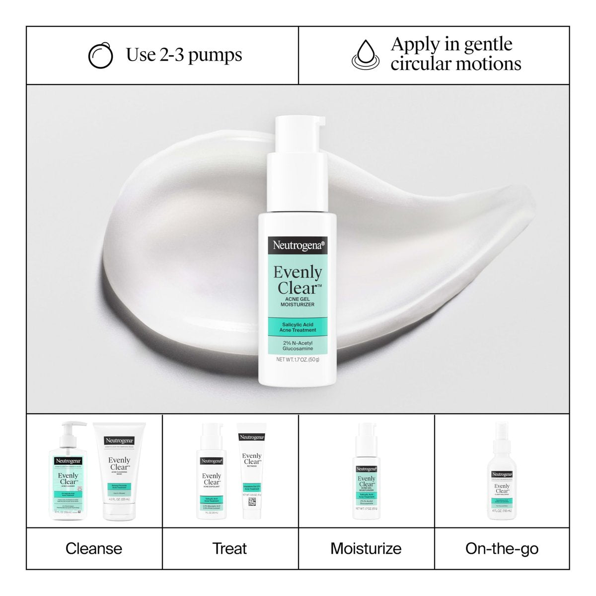 Neutrogena Evenly Clear Acne Gel Moisturizer with Salicylic Acid & N-Acetyl Glucosamine, Lightweight Non-Greasy Face Moisturizer for Acne-Prone Skin, 1.7 fl. oz - görsel 15