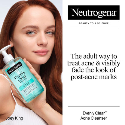 Neutrogena Evenly Clear Acne Cleanser with 2% Salicylic Acid & 2% PHA Exfoliant, Gentle Foaming Face Wash for Clogged Pores, Blackheads & Post-Acne Marks, 9.1 fl. oz