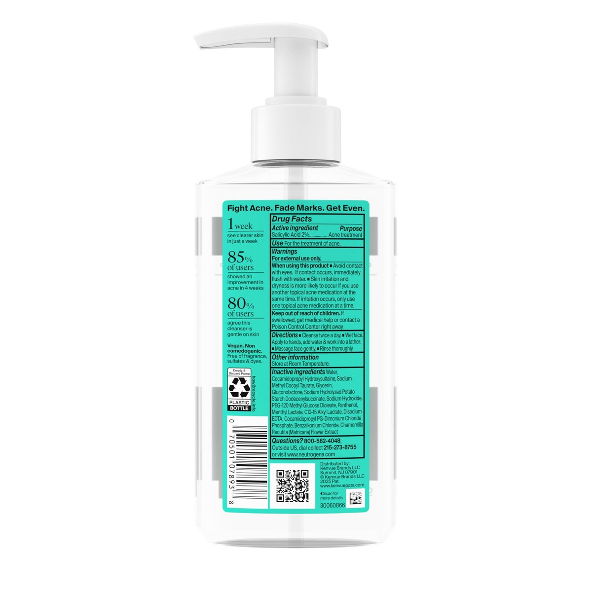 Neutrogena Evenly Clear Acne Cleanser with 2% Salicylic Acid & 2% PHA Exfoliant, Gentle Foaming Face Wash for Clogged Pores, Blackheads & Post-Acne Marks, 9.1 fl. oz - görsel 17