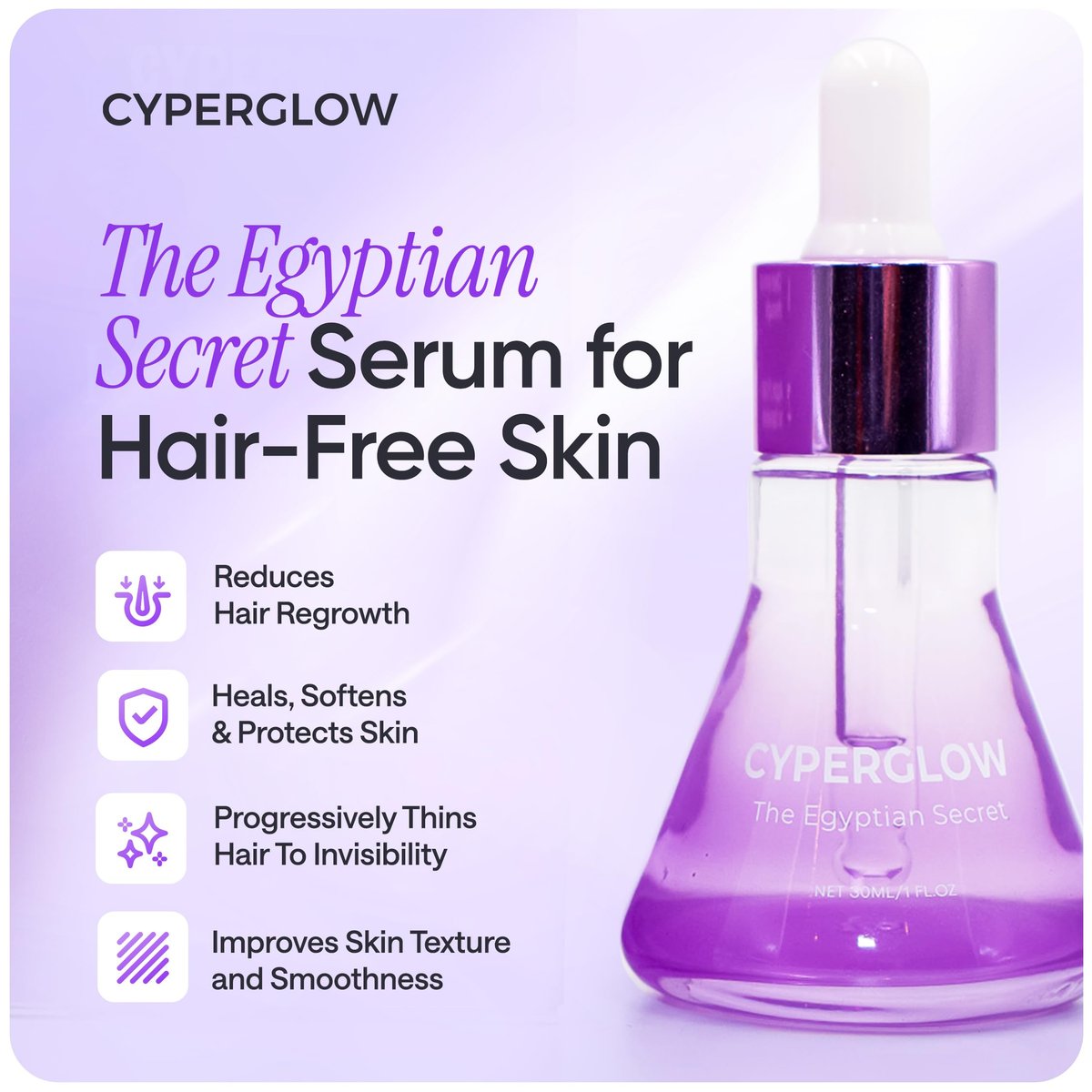 CYPERGLOW Cyperus Rotundus Skin Serum Oil – Natural Hair-Reducing & Shaving Oil for Women, Moisturising & Soothing, 1.01 Fl Oz Avelisse