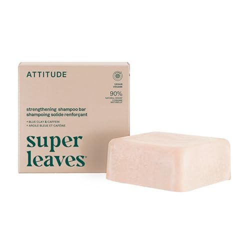 ATTITUDE Strengthening Shampoo Bar - Natural Origin, Blue Clay & Caffeine for Hair Repair & Breakage, EWG Verified, Vegan, Sandalwood & Cedar Scent, 4 Oz Avelisse