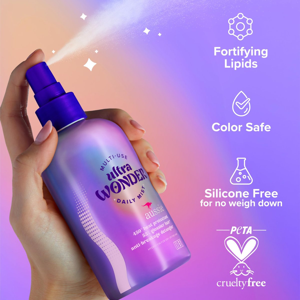 Aussie Ultra Wonder Daily Mist Lightweight Multi-Use Detangler – Silicone-Free, for All Hair Types and Curls, 7.6 oz - görsel 9