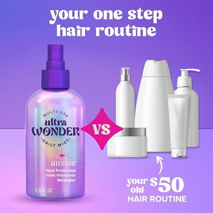 Aussie Ultra Wonder Daily Mist Lightweight Multi-Use Detangler – Silicone-Free, for All Hair Types and Curls, 7.6 oz