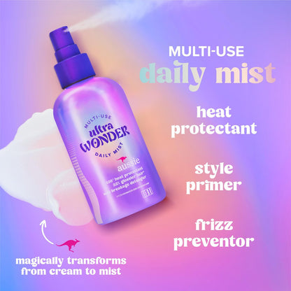 Aussie Ultra Wonder Daily Mist Lightweight Multi-Use Detangler – Silicone-Free, for All Hair Types and Curls, 7.6 oz