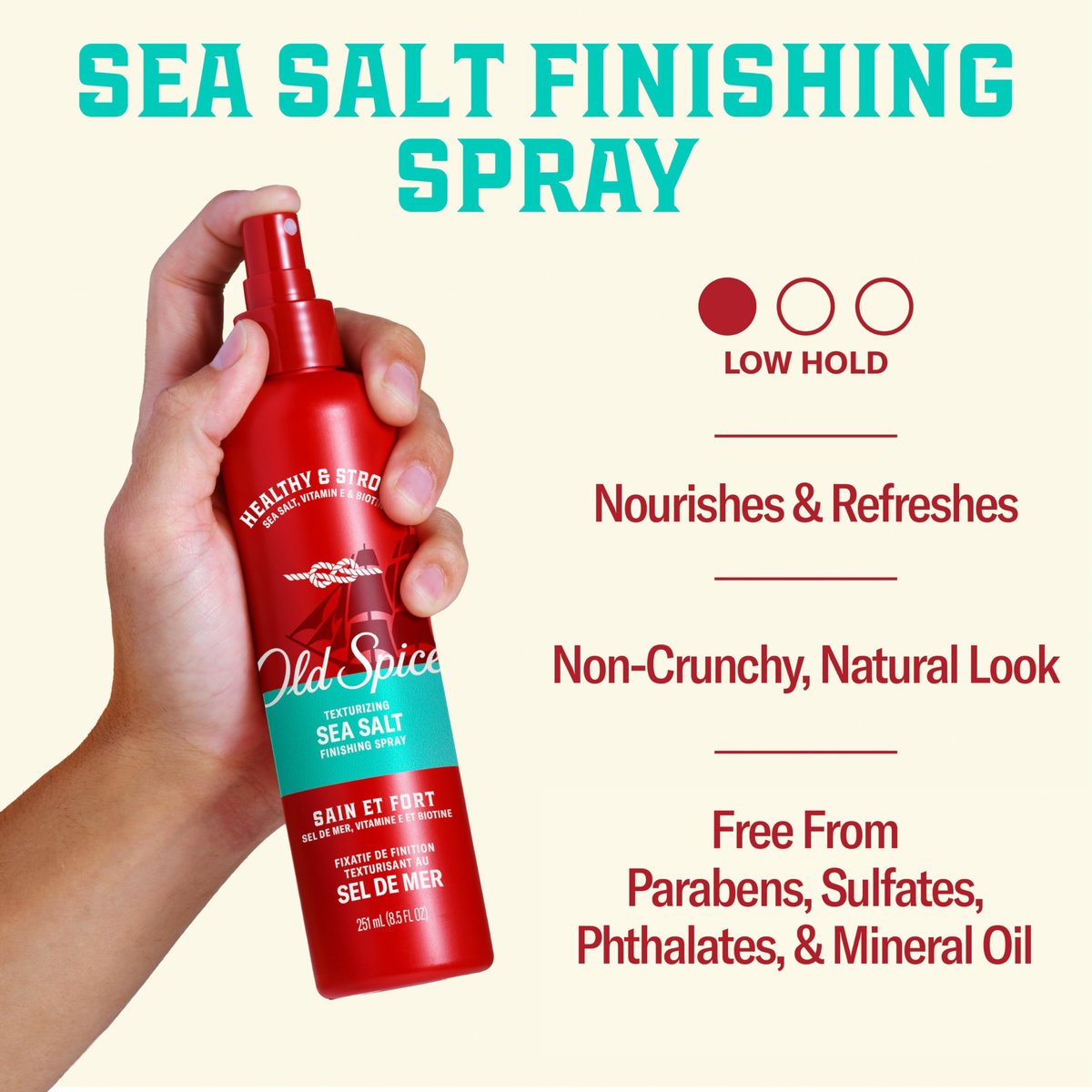 Old Spice Men's Sea Salt Hair Spray - Texturizing Finishing Spray for All Hair Types, Healthy & Strong with Vitamin E & Biotin, Medium Hold, 8.5 fl oz - görsel 7