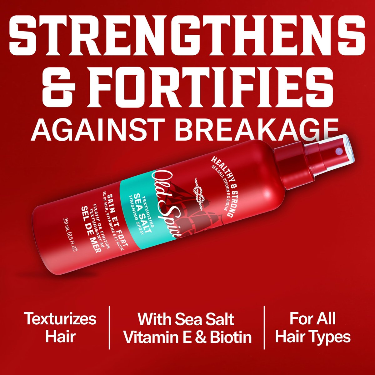 Old Spice Men's Sea Salt Hair Spray - Texturizing Finishing Spray for All Hair Types, Healthy & Strong with Vitamin E & Biotin, Medium Hold, 8.5 fl oz - görsel 3
