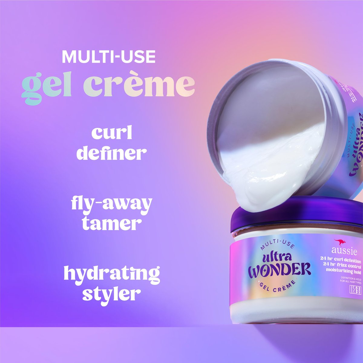 Aussie Ultra Wonder Gel Crème All-in-1 Moisturizing Hold Styler - Gel + Cream for All Hair Types and Curls, 10.1 oz - görsel 3