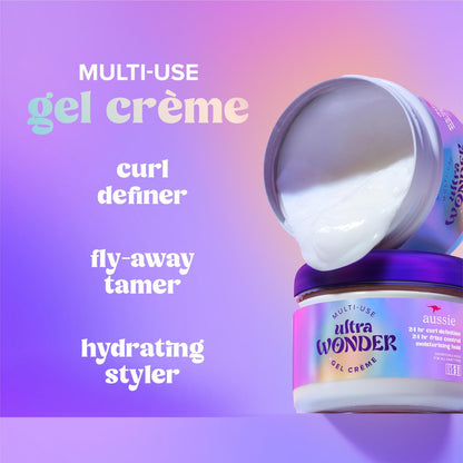 Aussie Ultra Wonder Gel Crème All-in-1 Moisturizing Hold Styler - Gel + Cream for All Hair Types and Curls, 10.1 oz