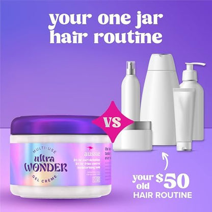 Aussie Ultra Wonder Gel Crème All-in-1 Moisturizing Hold Styler - Gel + Cream for All Hair Types and Curls, 10.1 oz
