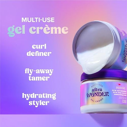 Aussie Ultra Wonder Gel Crème All-in-1 Moisturizing Hold Styler - Gel + Cream for All Hair Types and Curls, 10.1 oz