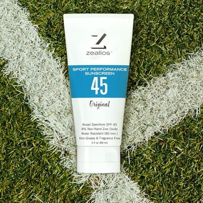 Zealios Sport Performance Original SPF 45 Hybrid Sunscreen - Broad Spectrum, Water & Sweat Resistant (80 min), Non-Greasy, 8% Non-Nano Zinc Oxide Lotion for Swimming, Running & Cycling, Kids (3 oz) Avelisse