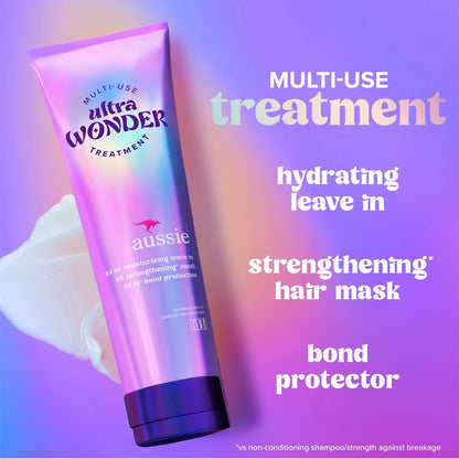 Aussie Ultra Wonder Treatment Leave-In and Pre-Wash with Amino Acids - 8 oz for All Hair Types & Curls