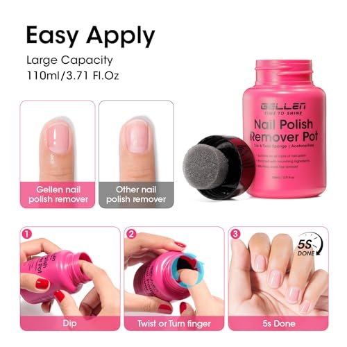 GELLEN Nail Polish Remover Pot - Non-Acetone, Fragrance Free, Quick 5-9s Removal with Shea Butter & Vitamin E, Non-Drying Formula (3.71 Fl Oz) - görsel 10