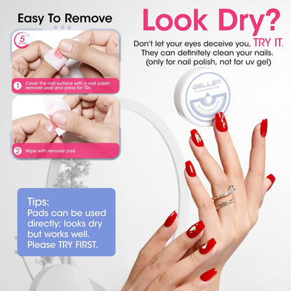 GELLEN Nail Polish Remover Pot - Non-Acetone, Fragrance Free, Quick 5-9s Removal with Shea Butter & Vitamin E, Non-Drying Formula (3.71 Fl Oz)
