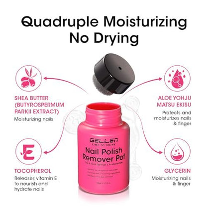 GELLEN Nail Polish Remover Pot - Non-Acetone, Fragrance Free, Quick 5-9s Removal with Shea Butter & Vitamin E, Non-Drying Formula (3.71 Fl Oz)