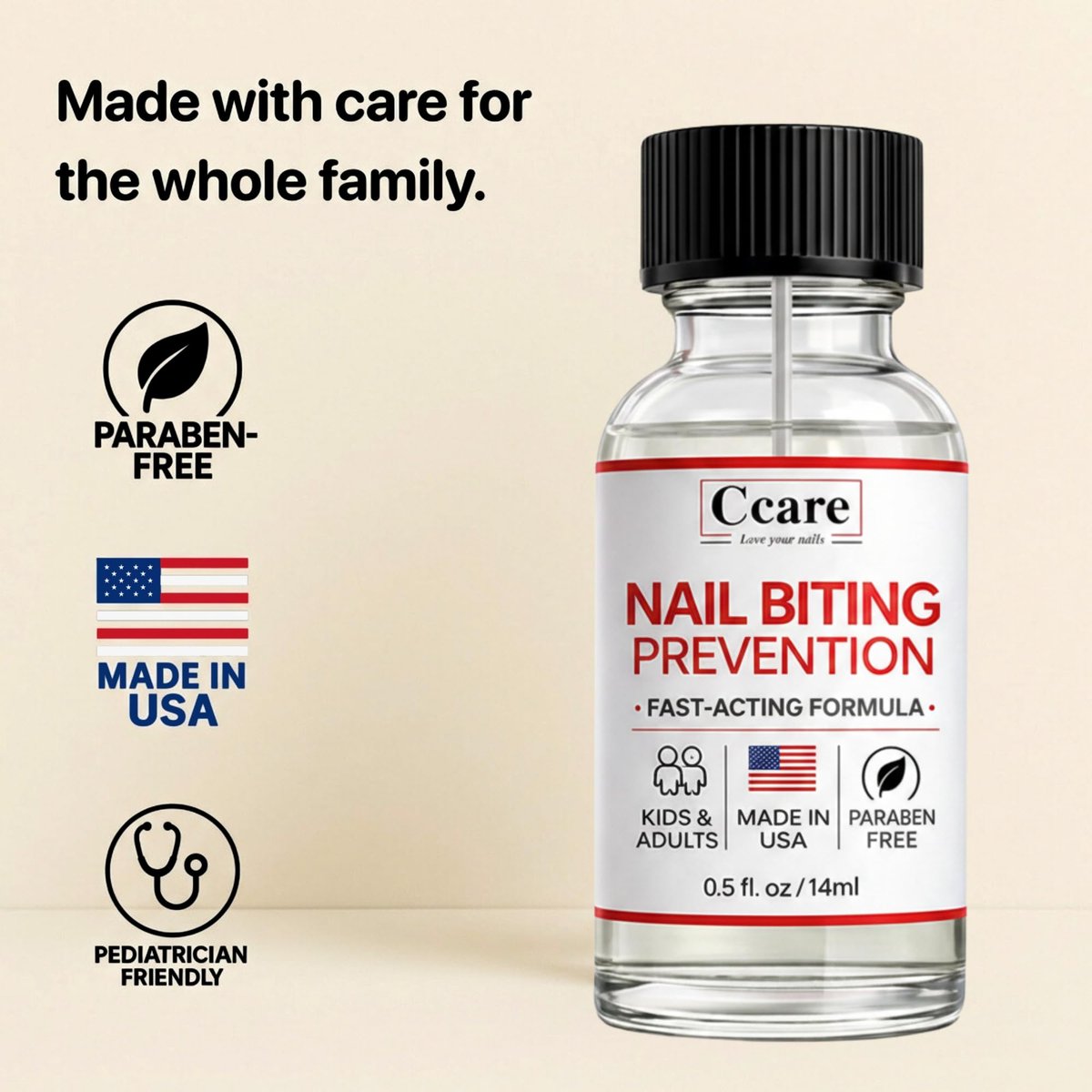 C CARE Nail Biting Prevention for Kids & Adults - Safe, Bitter, Clear, Thumb Sucking Deterrent | Stop Nail Biting Treatment, Fast Drying, Easy Brush On, 0.5 fl oz - görsel 3