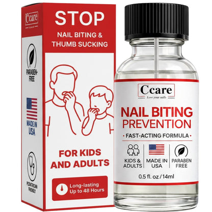 C CARE Nail Biting Prevention for Kids & Adults - Safe, Bitter, Clear, Thumb Sucking Deterrent | Stop Nail Biting Treatment, Fast Drying, Easy Brush On, 0.5 fl oz