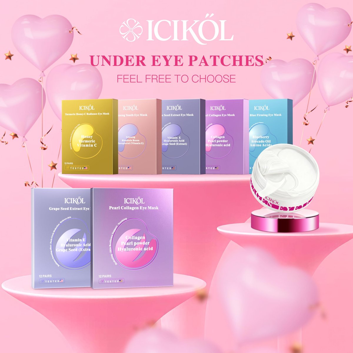 ICIKOL Grape Seed Collagen Under Eye Patches – Hydrating Eye Mask for Puffy Eyes, Dark Circles & Eye Bags (12 Pairs) - görsel 15