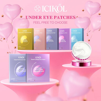 ICIKOL Grape Seed Collagen Under Eye Patches – Hydrating Eye Mask for Puffy Eyes, Dark Circles & Eye Bags (12 Pairs)