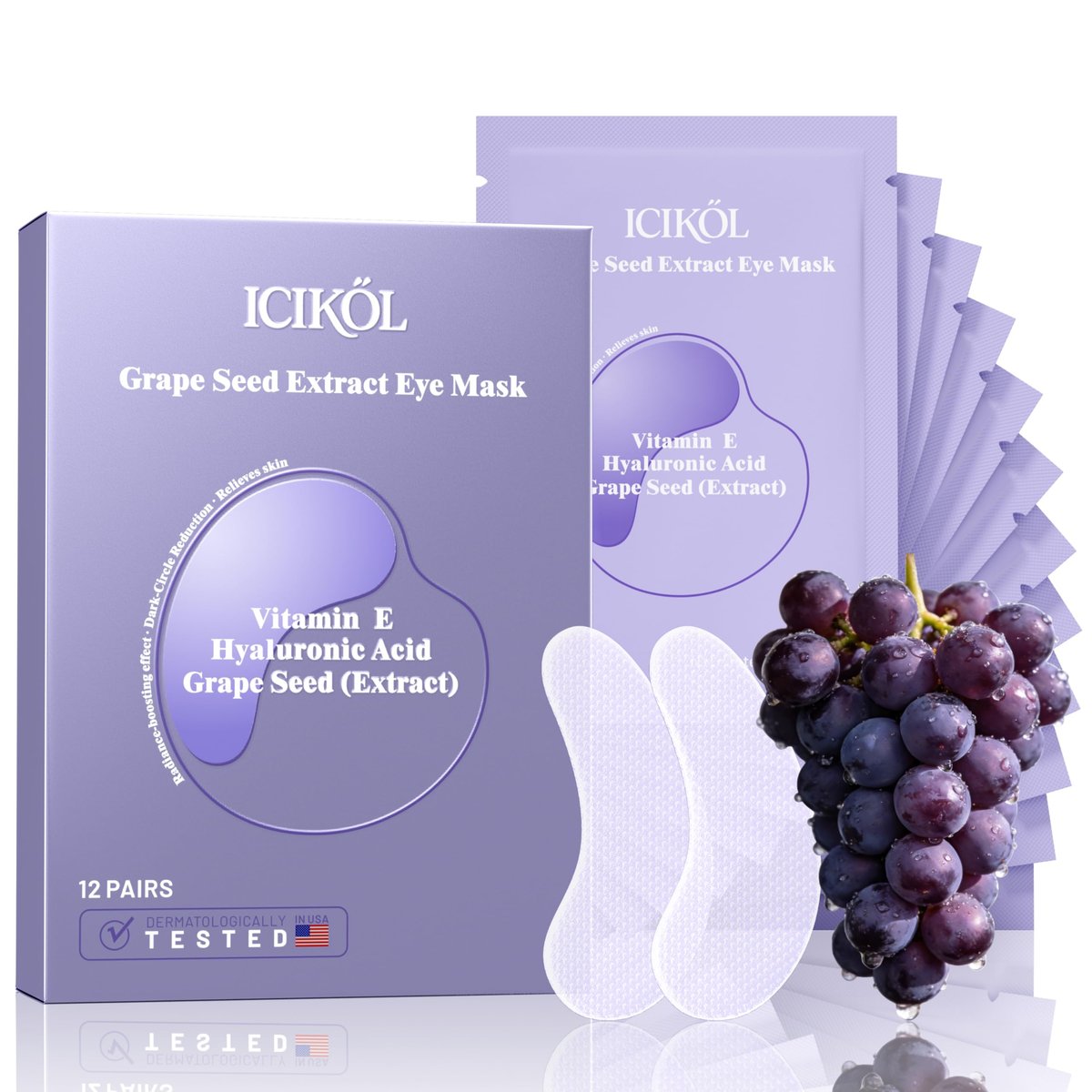 ICIKOL Grape Seed Collagen Under Eye Patches – Hydrating Eye Mask for Puffy Eyes, Dark Circles & Eye Bags (12 Pairs) - görsel 1