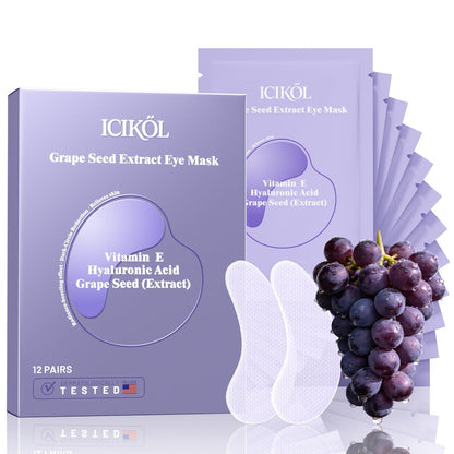 ICIKOL Grape Seed Collagen Under Eye Patches – Hydrating Eye Mask for Puffy Eyes, Dark Circles & Eye Bags (12 Pairs)