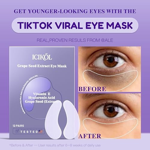 ICIKOL Grape Seed Collagen Under Eye Patches – Hydrating Eye Mask for Puffy Eyes, Dark Circles & Eye Bags (12 Pairs) - görsel 4