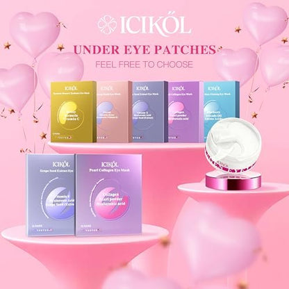 ICIKOL Grape Seed Collagen Under Eye Patches – Hydrating Eye Mask for Puffy Eyes, Dark Circles & Eye Bags (12 Pairs)
