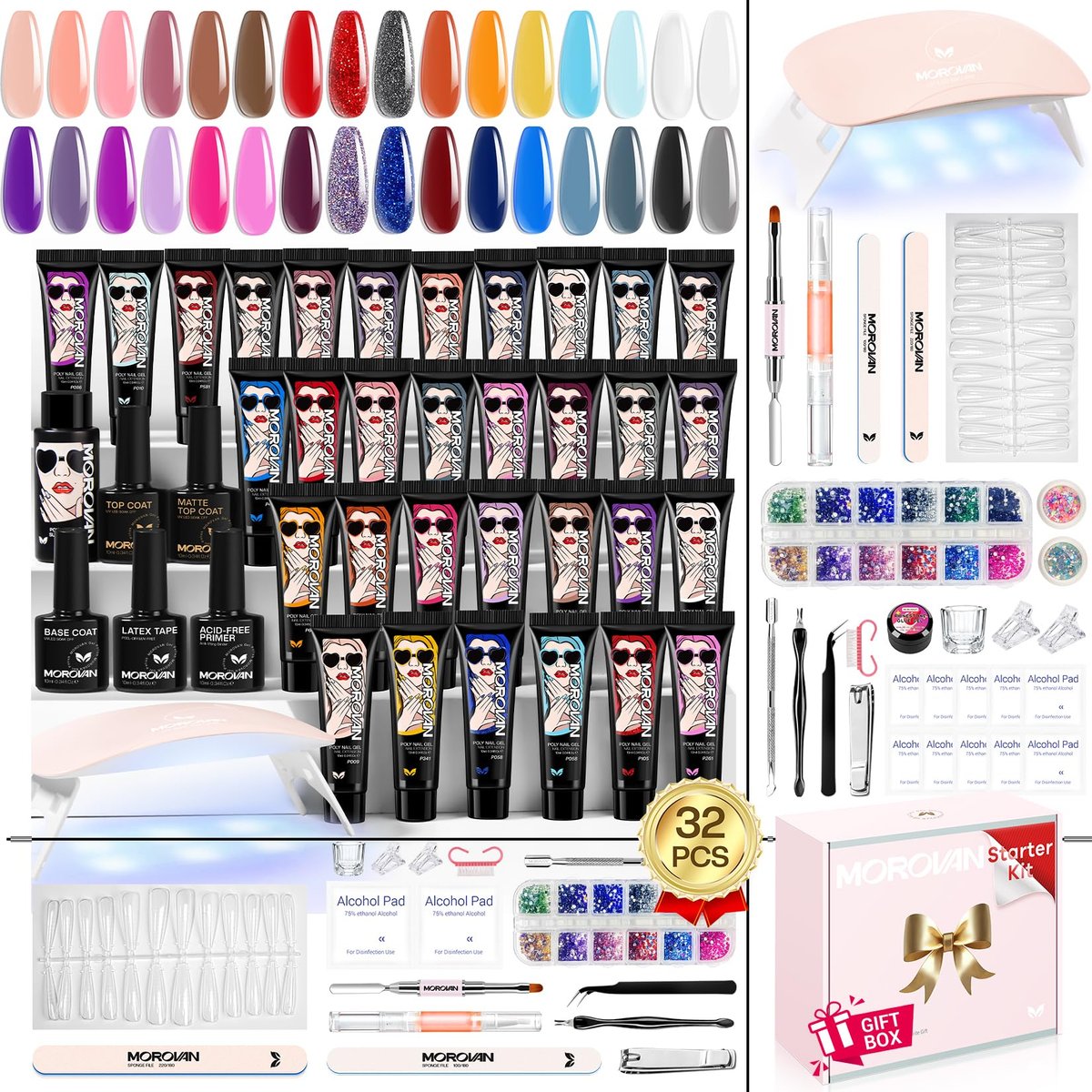 Morovan Poly Gel Nail Kit for Pretty Gift – Complete Extension Gel Nail Set with Nail Lamp, Slip Solution, and Professional Manicure Tools for Beginners at Home Avelisse