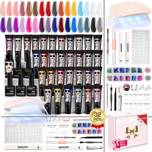 Morovan Poly Gel Nail Kit for Pretty Gift – Complete Extension Gel Nail Set with Nail Lamp, Slip Solution, and Professional Manicure Tools for Beginners at Home Avelisse
