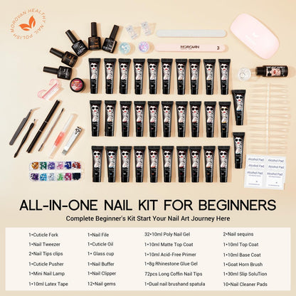 Morovan Poly Gel Nail Kit for Pretty Gift – Complete Extension Gel Nail Set with Nail Lamp, Slip Solution, and Professional Manicure Tools for Beginners at Home Avelisse