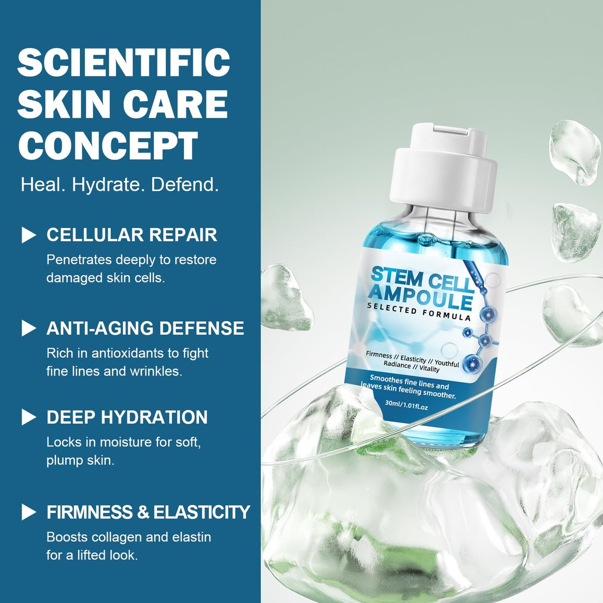 Stem Cell Serum for Face – 2 Pack Microneedling Serum Ampoule Booster for Anti-Aging, Wrinkles, Scars, Hydration & Rejuvenation, 1 fl oz Each Avelisse