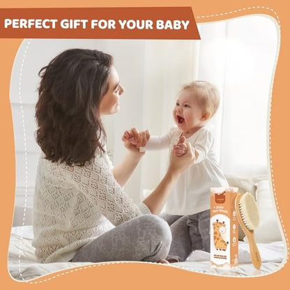 VALENTISE Wooden Baby Hair Brush - Soft Bristle Brush for Cradle Cap, Natural Toddler Hair Brush for Newborns