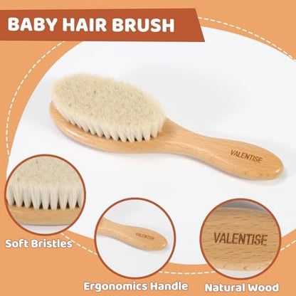 VALENTISE Wooden Baby Hair Brush - Soft Bristle Brush for Cradle Cap, Natural Toddler Hair Brush for Newborns