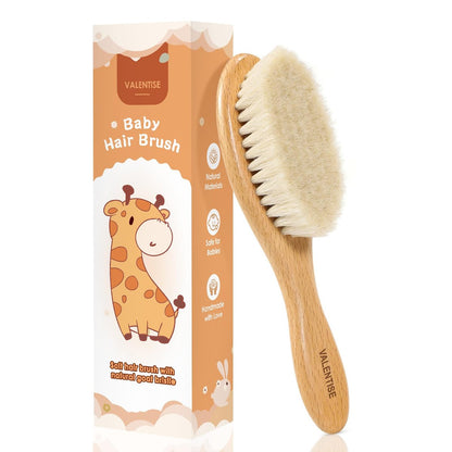 VALENTISE Wooden Baby Hair Brush - Soft Bristle Brush for Cradle Cap, Natural Toddler Hair Brush for Newborns